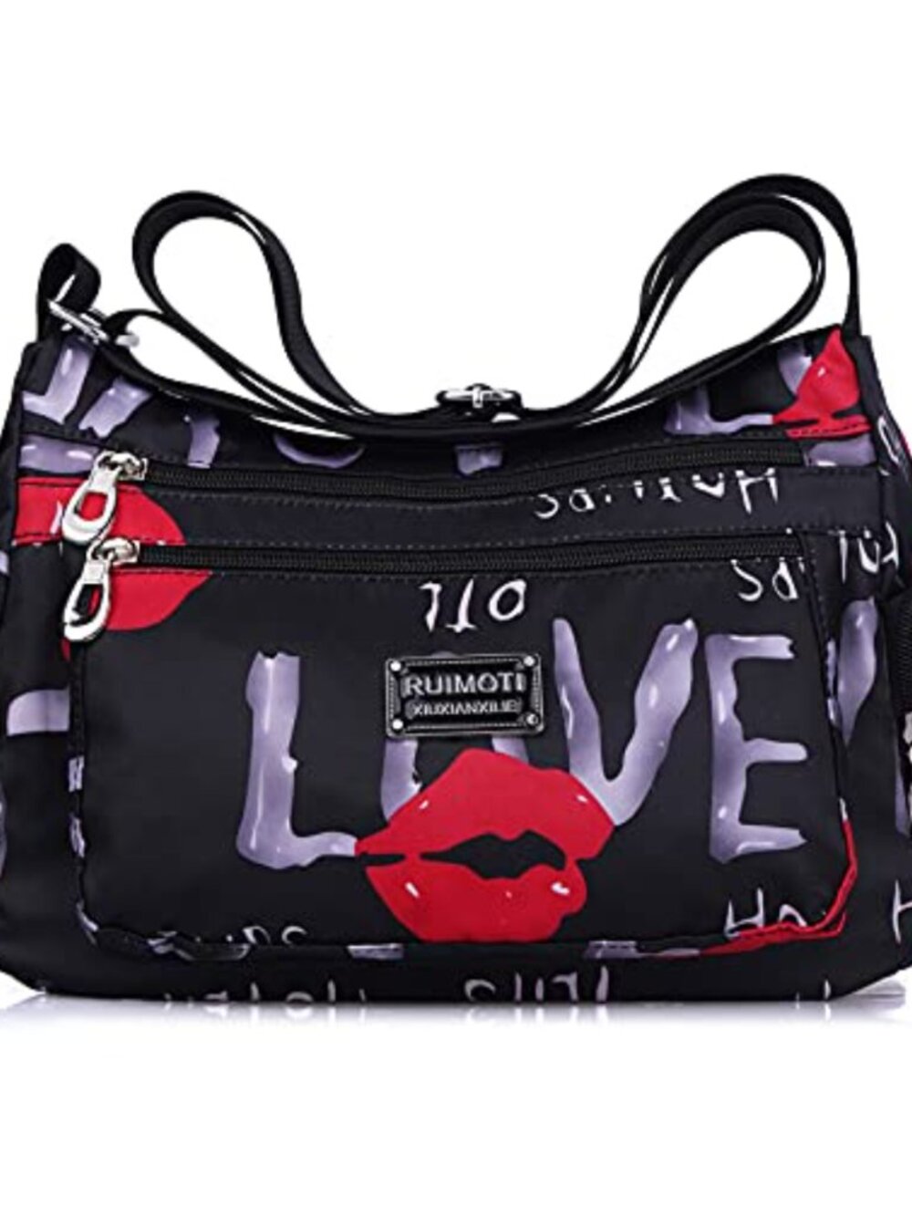 Nylon Crossbody Bag Floral Multi-Pocket Shoulder Purse Adjustable Strap